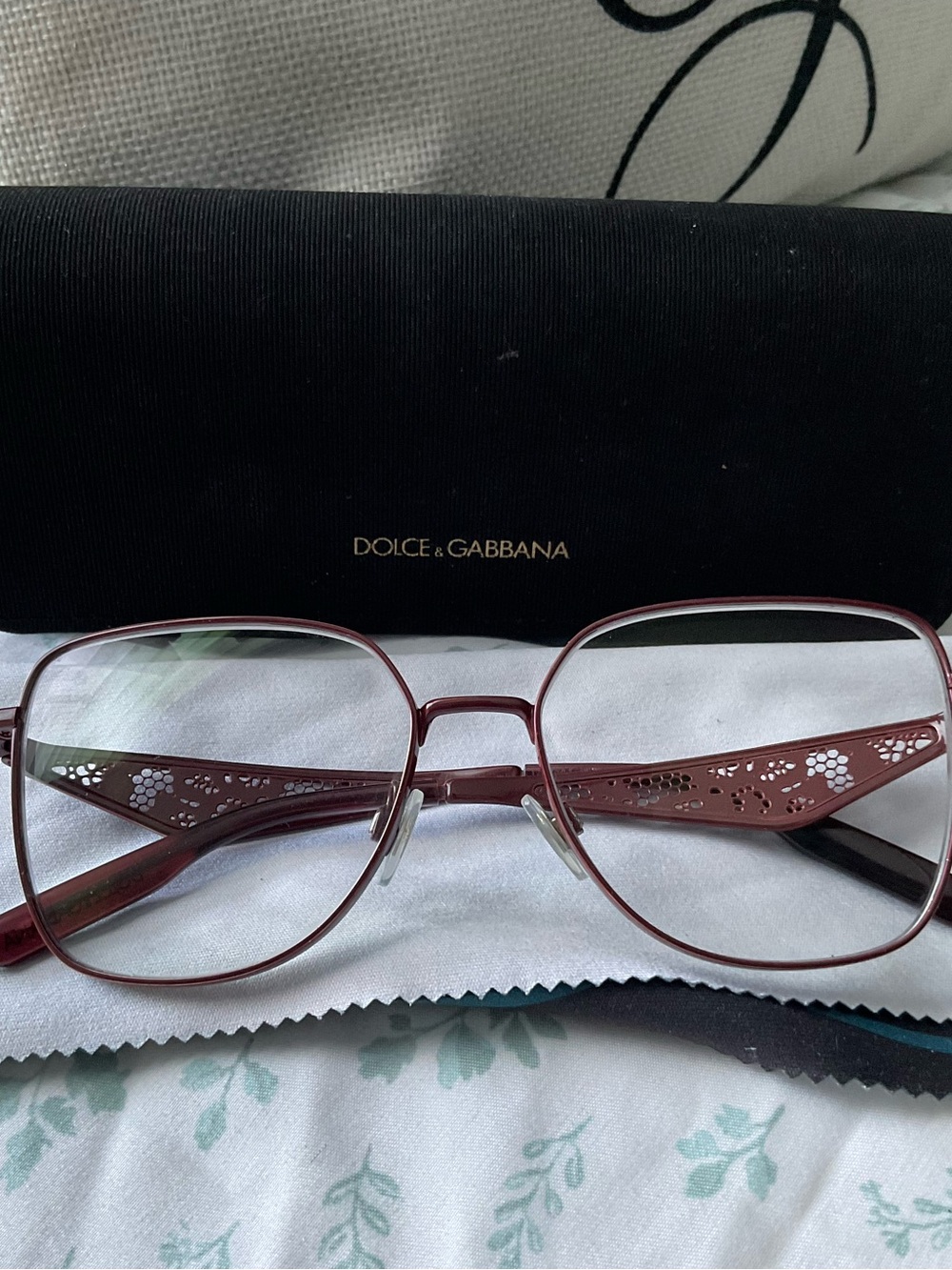 Dolce & Gabbana Women's Wine-Red Floral Cutout Eyeglasses